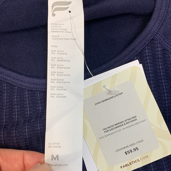Fabletics Weathered Navy Sync Seemless Long Sleeve Top- NWT - Picture 13 of 14